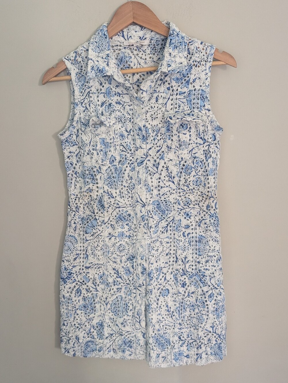 Love The Label Blue White Eyelet Floral Tank Shirt Dress Size S